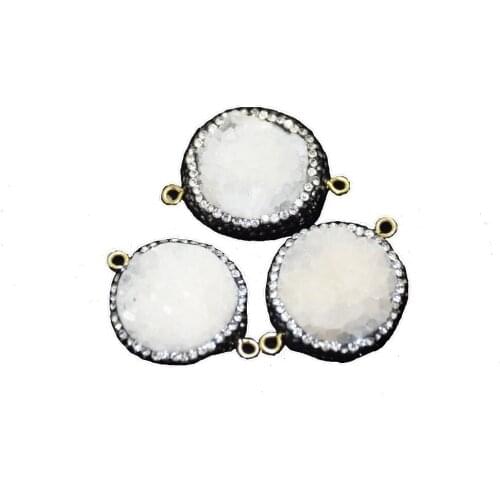 Natural crystal jewelry stone druzy connector womens 2020 rhinestone paved 2 hoops white quartz pendant charms round chakras