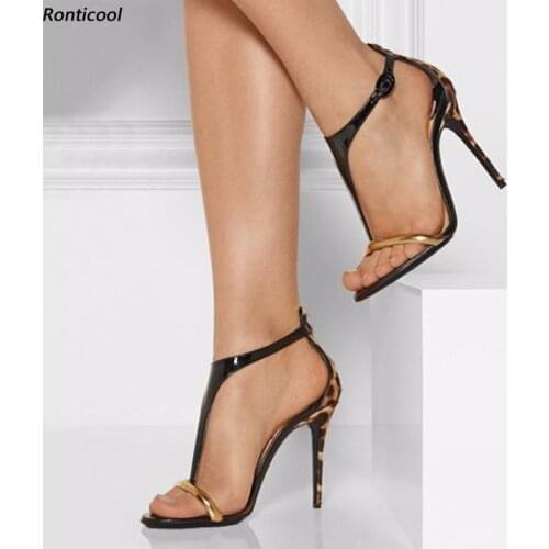 Ronticool Handmade Women Summer T-Strap Concise Sandals Stiletto High Heels Open Toe Gorgeous Leopard Party Shoes US Size 5-15