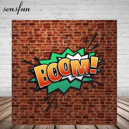 Sensfun Brick Wall Photography Backdrop BOOM Birthday Party Backgrounds For Photo Studio Vinyl 10x10ft