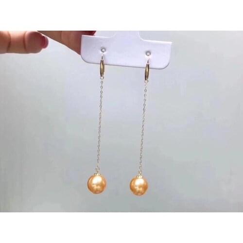 Pearl Earrings 1029 Fine Jewelry Pure 18 K Gold 8-9mm Natural Golden Round Pearl Earrings for Women Fine Pearl Earrings