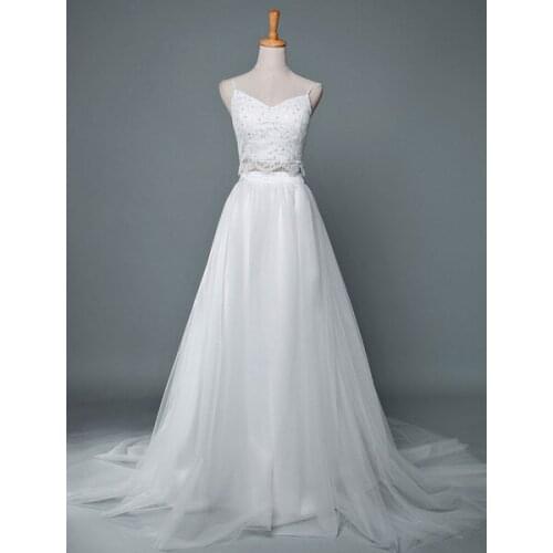 Wedding Dress V Neck Sleeveless Beaded Chapel Train Two Pieces Bridal Gowns