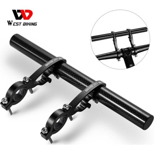 West BIKING 25CM Carbon Tube Bicycle Handlebar Extender Double-Clip Alloy Bracket Suitable For 18-35mm Extension Navigation Fram