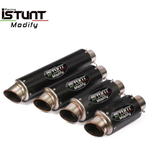 ISTUNT 60mm Universal Motorcycle Exhaust Escape Modified Slip-on Carbon Fiber Vent Muffler Pipe For S1000RR CBR1000 R6 GSX1300