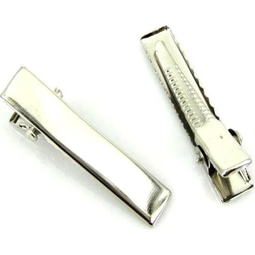 50pcs Silver Tone Prong Barrettes Hair Clips Fit Jewelry 32x7mm