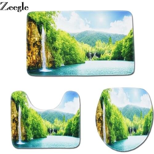 Zeegle Toilet Mats Landscape Bathroom Carpet Flannel Bath Mat Toilet Seat Cover Absorbent Bathroom Mats Bath Carpet Toilet Rug