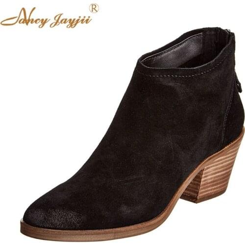 Flock Women Adult Boots Ladies Shoes Ankle Zipper Round Toe Super High Square heels Mature Concise Fashion Sexy Nancyjayjii 2019
