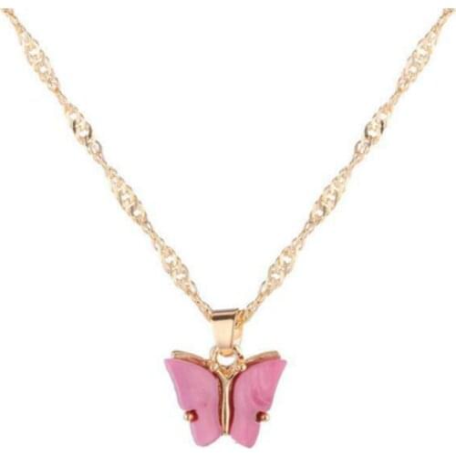 New Fashion Acrylic Color Butterfly Necklace Long Wild Clavicle Chain Pendant Necklaces For Women Jewelry