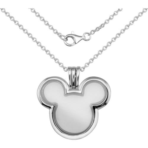 Mouse Shape Floating Open Locket Pendant Necklaces 100% 925 Sterling Silver Jewelry Necklaces for Women Collier Chain Necklace