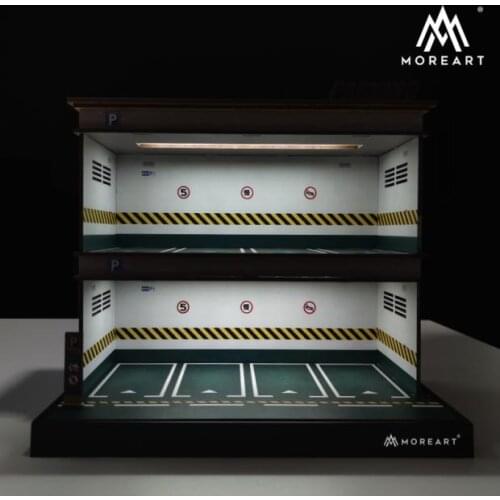 1:64 Double-storey Garage Model Parking Lot PVC Scene Storage Box Theme Display Cabinet Case Toy Gift (without model car figure)
