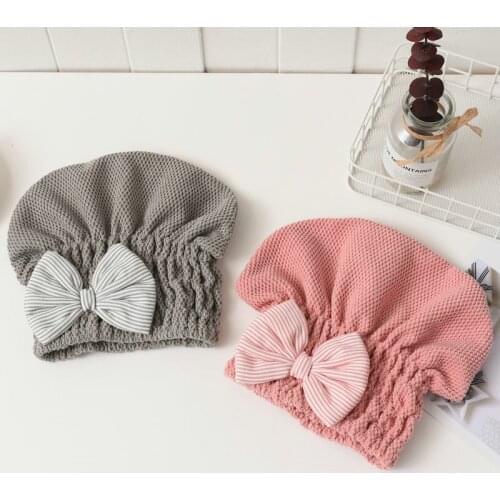 1pcs Coral Velvet Super Absorbent Shower Caps Women Dry Hair Towel Portable Bath Accessories with Bowknot