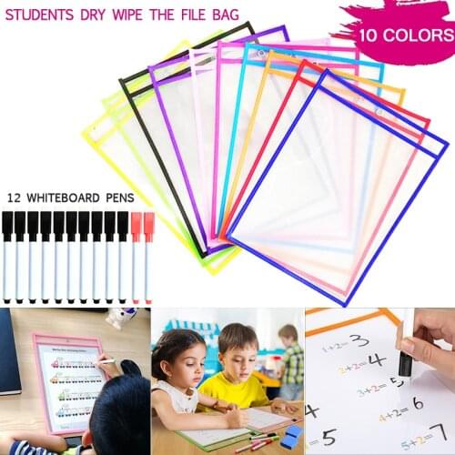 10 Oversized Reusable Soft Dry Erase Pocket Dry Wipe The File Bag Drawing Writing White Board Pen Teaching Supplies Document Bag