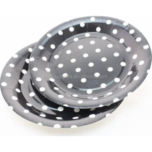 120pcs- Black Polka Dot Paper Plates 9" Party Plates Retro Plates 14 Colors to Choose