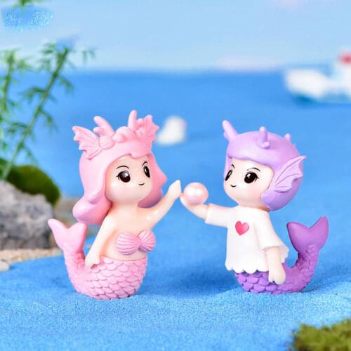 2pcs Mermaid Couple Micro Landscape DIY Aquarium Fish Tank Cute Little Mermaid Ornament Desk Craft Aquarium Fish Tank Decoration
