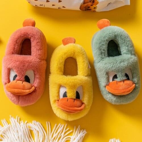 2021 Baby Slipper Kids House Indoor Shoes Boys Girls Flip Flop Winter Slides Children Cute Cartoon Duck Child ToddlerFloor Warm