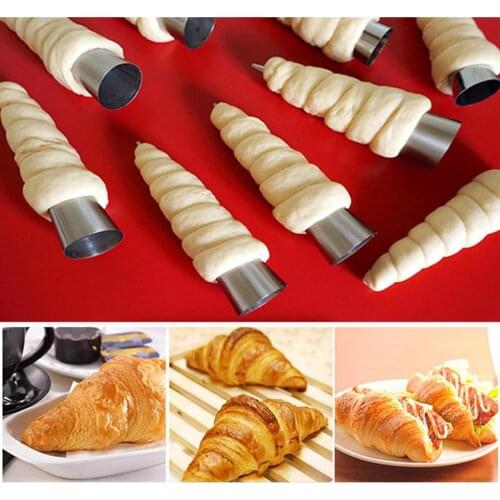 5PCS Conical Tube Cone Roll Moulds Stainless Steel Spiral Croissants Molds Pastry Cream Horn Cake Bread Mold