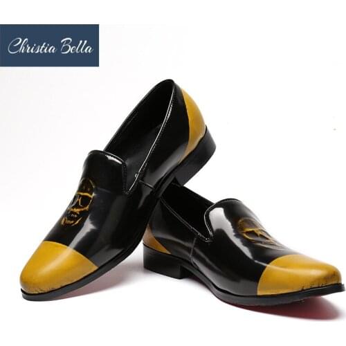 Christia Bella Brand Designer New Fashion Mens Genuine Leather Loafers Casual Shoes Skull Wedding and Party Shoes Mens Flats