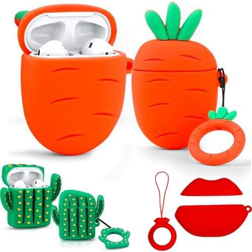 Airpods Pro Case 3D Cactus Carrot Lips Shape Airpods Silicone Case Funny Cute Cartoon Cover Compatible for Apple Airpods 1 2