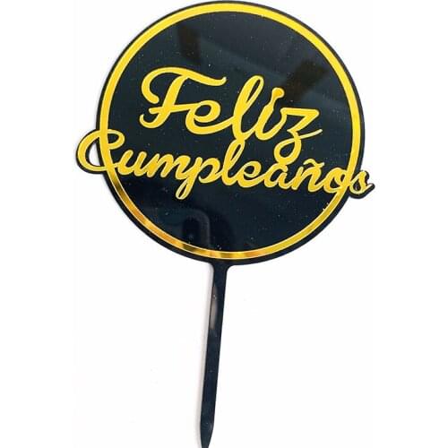 Feliz cumpleaños. Español Acrylic gold silver black Happy Birthday Cake Topper in Spanish for Party Decoration Baking Supplies