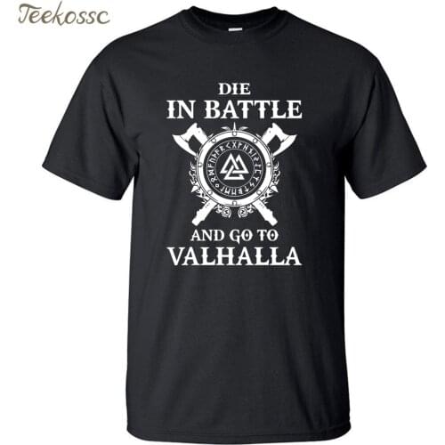 Odin Vikings T Shirt Men Die In Battle And Go To Valhalla Tshirt Mens Summer Print Hip Hop T-Shirt Black Tops Tee Plus Size XXXL