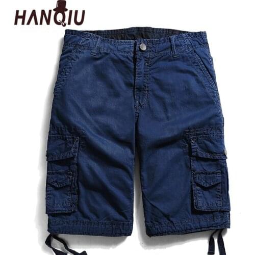HANQIU 2020 Summer Solid Mens Cargo Shorts Pure Cotton Army Tactical Military Men Cargo shorts Mid-Waist Casual Male Shorts