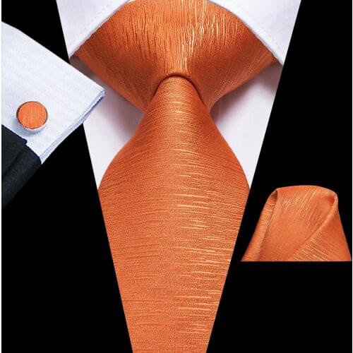 Hi-Tie Mens Tie Set Orange Plaid Luxury Silk Wedding Ties For Men New Fashion Design Quality Hanky Cufflinks Set Dropshipping