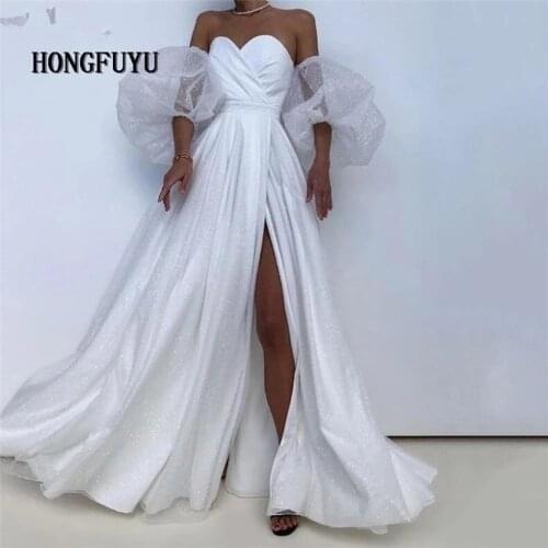 Hongfuyu Fairy Long Prom Dresses Polka Dots Tulle Ruched A-Line Formal Party Gowns Detachable Sleeves Sweetheart Evening Dresses