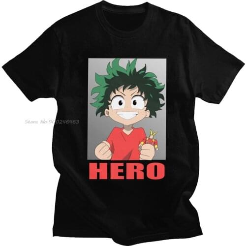 Kawaii Katsuki Bakugo T Shirt For Men Short Sleeved Boku No Hero Academia Tshirt Midoriya Izuku Tee Cotton Anime T-shirt Gift