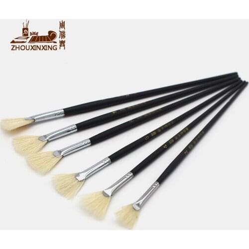 Zhouxinxing 6pcs/set oil painting brush pig bristles fan shap black wood rod gouache painting brush Drawing art supplies