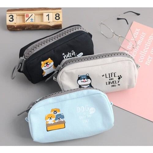 Creative Cartoon Cute Dog Big Zipper Girl Heart Large Capacity Pencil Bag Stationery Bag Pencil Bag Student Stationery