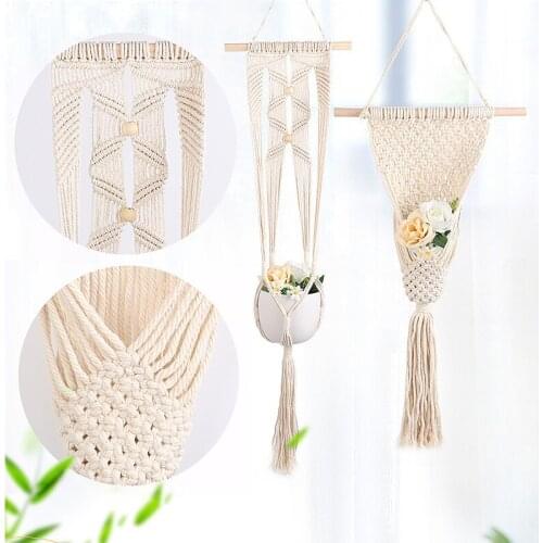 Lace wall hanging decorative plant hanging basket hanger flower pot hand-woven pure cotton rope bead garden garden hoisting