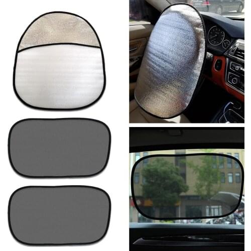 Summer Car Steering Wheel Side Window Sunshade Pearl Cotton Steering Wheel Cover Sunscreen Insulation Electrostatic Mesh Shade