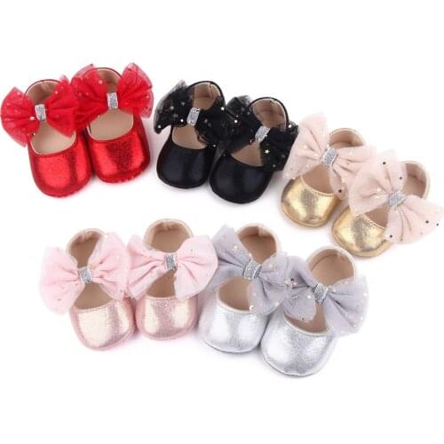 0-18M Baby Girl Princess Dress Shoes Soft Sole Bow Knot Mary Jane Flats Anti-Slip Newborn Gifts Infant Toddler Baby Girl Shoes