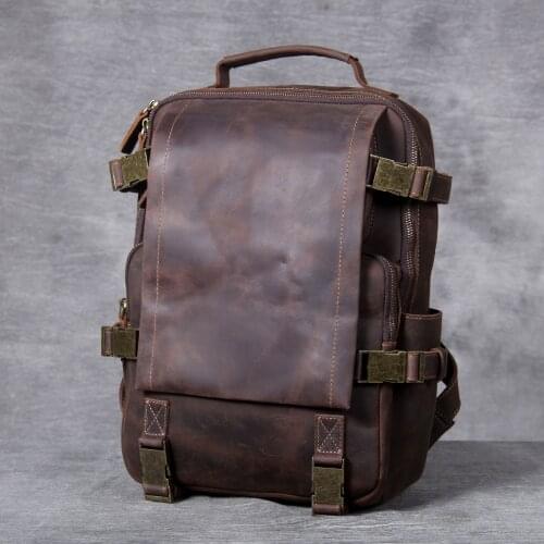 Fashion Men Leather Backpack School Bag 14'' Laptop Case Day Pack Travel Bag Satchel 4407