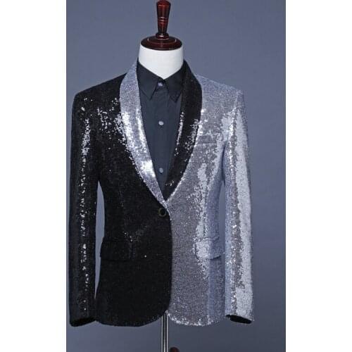 Free shipping mens sequined half silver half black tuxedo jacket stage performance/event/fashion