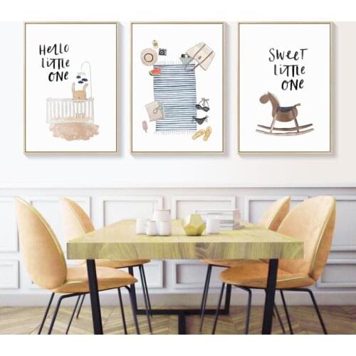 Nordic Restaurant Cartoon Creative Decorative Painting Cake Animal Rabbit Canvas Sofa Wall Picture Poster Nursery Room