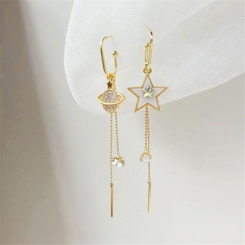 Han Edition Of The Universe New Fashion Long Tassel Earrings Women Asymmetric Pentagram Stud Earrings