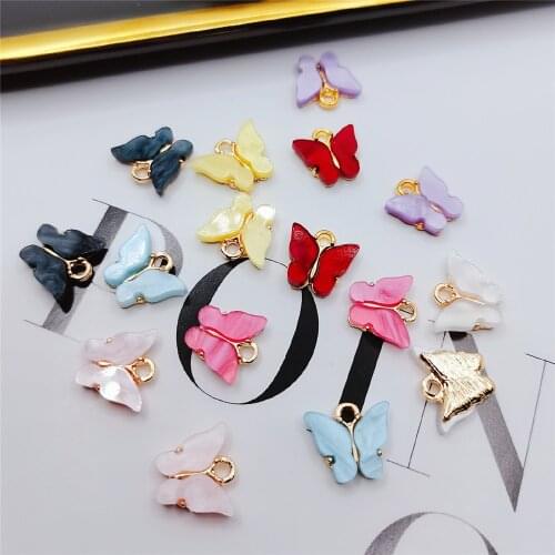 BULK! 10 Mariposa Butterfly Charms Resin Pearly Butterflies Necklace Acrylic Pendants for Bracelet Jewellery Component KL39F-3D