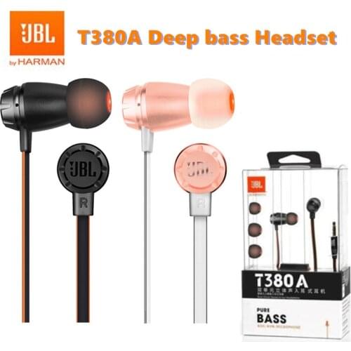 Original JBL T380A In-Ear Wired Headphones HIFI Stereo Running Sports Dual Dynamic Hands-free with Mic 3.5mm Super bass Headset