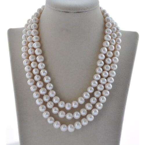 MCT·STAR Z10465 3row 18" 10mm White Round Freshwater Pearl Necklace