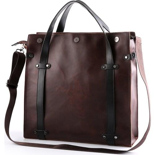 Fashion Thick Leather Big Tote Men Briefcase laptop Handbag male messenger bag Mens shoulder bags briefcases for documents bag