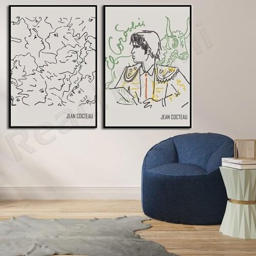 Jean Cocteau poster, Face line art drawing, Scandi print, MOMA art exhibition, Bauhaus poster