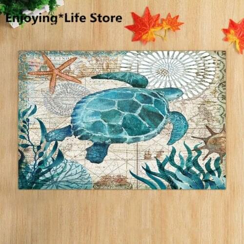 Ocean Turtle Shower Curtain Set Waterproof Shower Curtain Bathroom Bath Mat Fabric Rugs 72 x 72 with 12 Hooks (24x16 Mat)