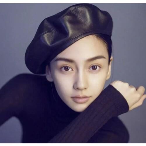 Fashion Korean Style Berets Women Black Red Pu Leather Beret Hat For Women Spring Autumn Flat Cap Gorras Female Retro Beanie