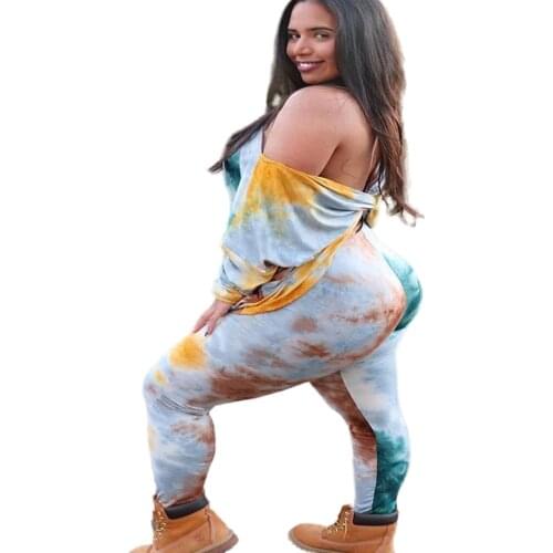 Plus Size Sets 5xl Tie Dye Two Piece Sets Women Fall Clothing Ope Back Tops Leggings Jogging Tracksuit Wholesale Dropshipping