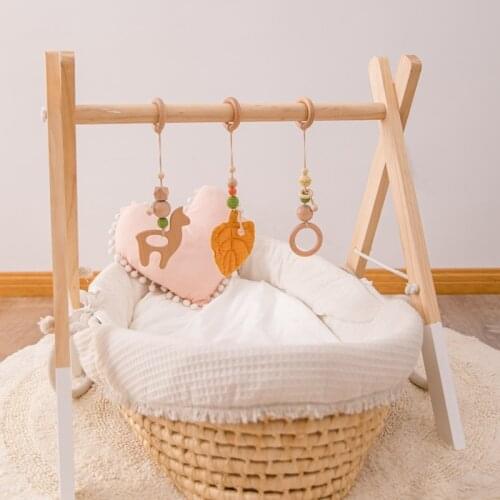 1pc Baby Toy Play Gym Wood Bed Bell Clouds Beech leaf Pendant Teething Nursing Stroller Hanging Play Gym 0-12 Months Baby Rattle