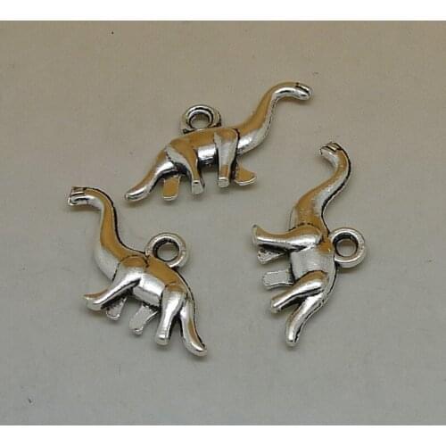 Nevstop 100Pcs/lot 3D Dinosaur Charms Jurassic Park Double-sided Animal Charms Jewelry Findings 26x15mm