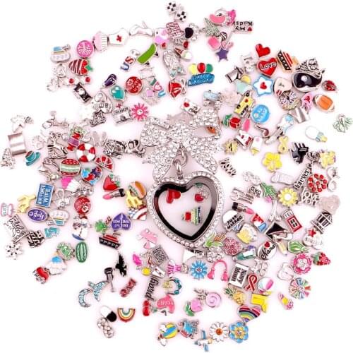 40Pcs/lot Mix Styles Hot Sale Heart Love Flower Floating Charms Pendant Fit Glass Locket Necklaces Bracelet Jewelry Accessories
