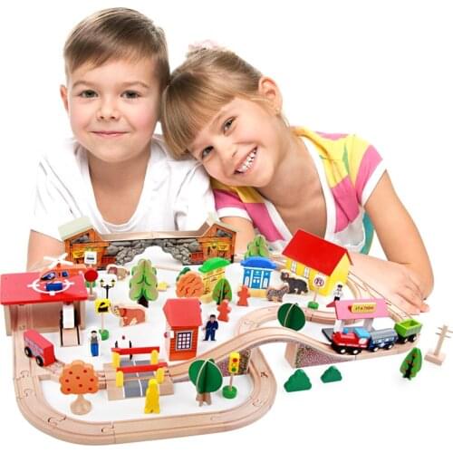 89pcs Wooden Track Set Smalll Trains Beech Rail Car Assembled Model Building Blocks Early Educational Puzzle Toys for Children