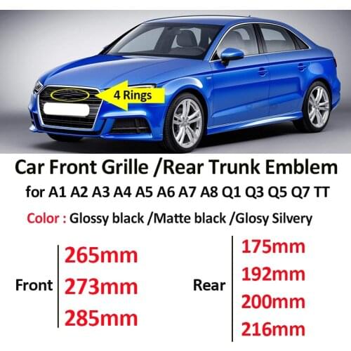 Car Styling Front Hood Grille Emblem Accessory Rear Trunk Boot Sticker 4 Rings Logo Covers For A1 A2 A3 A4 A5 A6 A7 A8 Q1 Q3 Q5