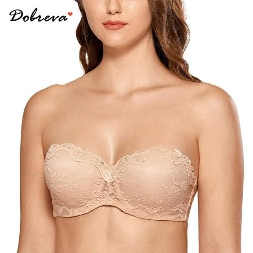 Womens Underwire Molded Cup Lace Strapless Bra Convertible Multiway Bridal Bralette